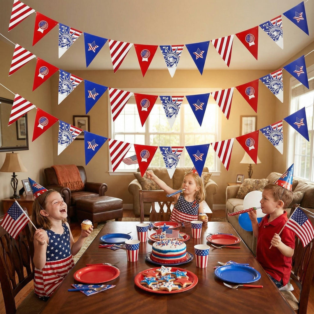 Unisex nan Patriotic Triangle Pennant Garland Outdoor Party Bunting Decoration with Weatherproof Plastic Flags Bowlift