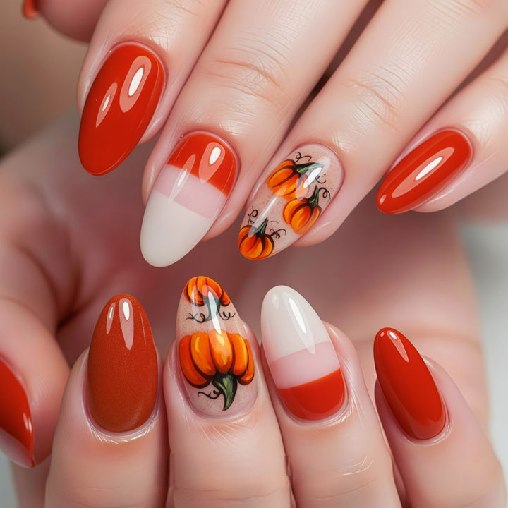 Artificial nails with autumn pumpkin design Bowlift
