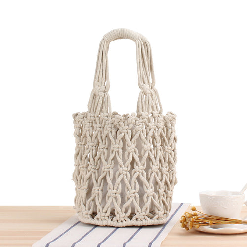 Macrame Tote Bag with Modern Mesh Design Bowlift