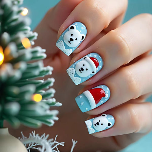 Artificial nails with winter polar bear design Bowlift