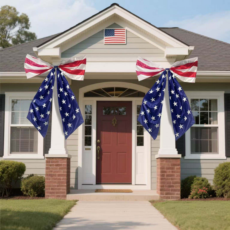 Unisex nan large decorative bow made of polyester with extra long ribbons and star pattern for door and wall decoration Bowlift