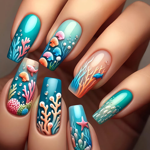 Art nails with filigree underwater motif Bowlift