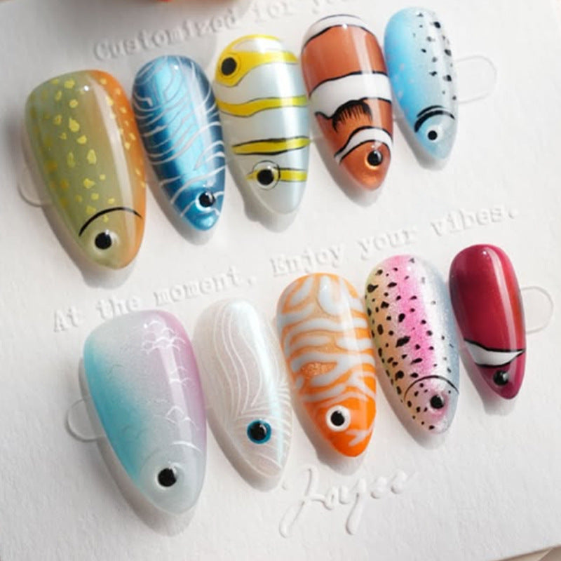 Creative Press-On Nail Art Set with Colorful Fish Designs Bowlift
