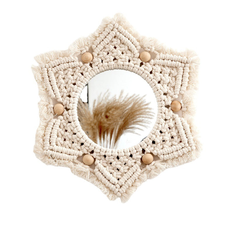 Macramé Decorative Star-Shaped Wall Mirror Bowlift
