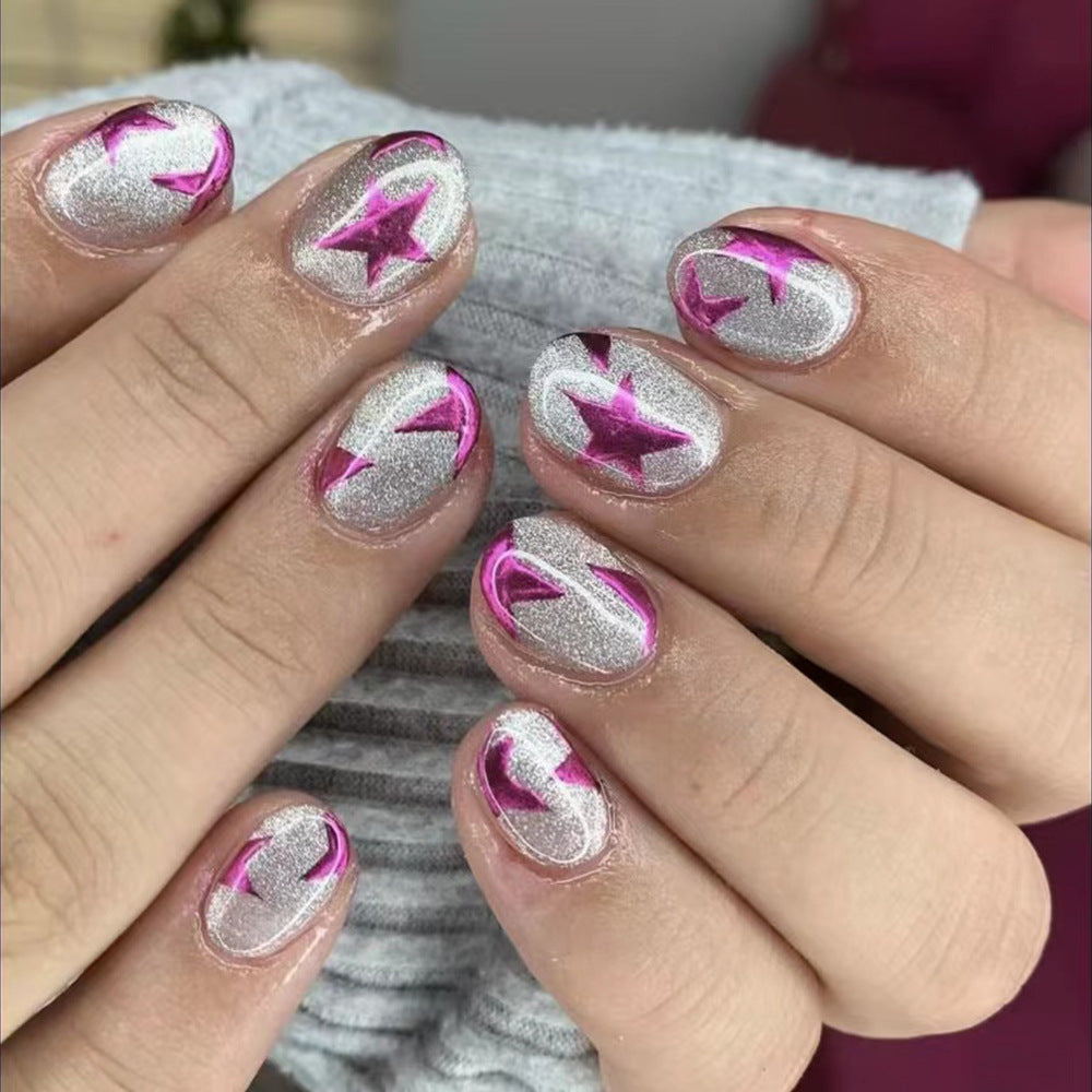 Artistic Press-On Nails with Star and Glitter Design Bowlift
