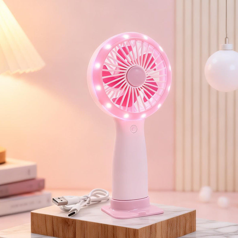 Women Portable Hand Fan with LED Light and USB Connection Bowlift