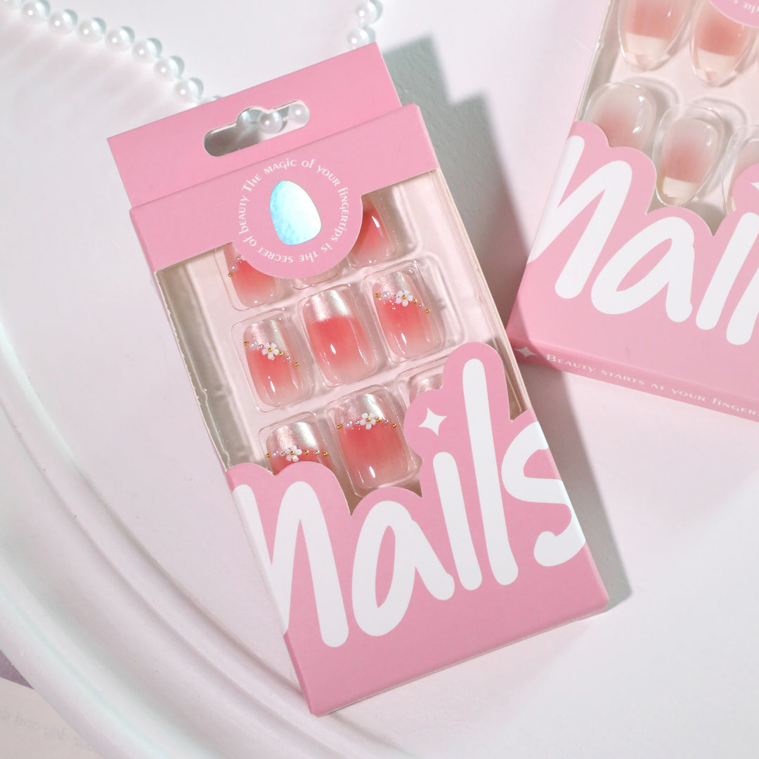 Artful Nail Extensions with delicate flower decorations Bowlift