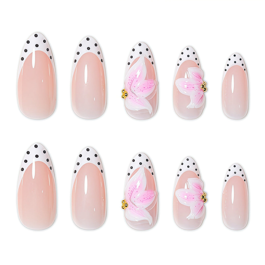 Elegantly Designed Floral Accompanied Stiletto Nail Art Extensions Bowlift