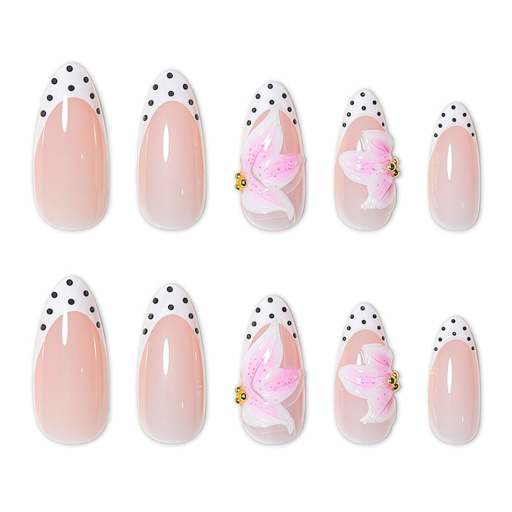 Elegantly Designed Floral Accompanied Stiletto Nail Art Extensions Bowlift