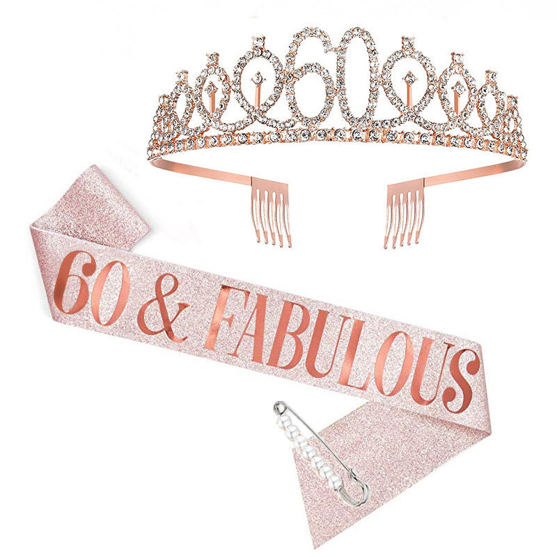 Ladies Crystal Birthday Tiara and Sash Set Bowlift
