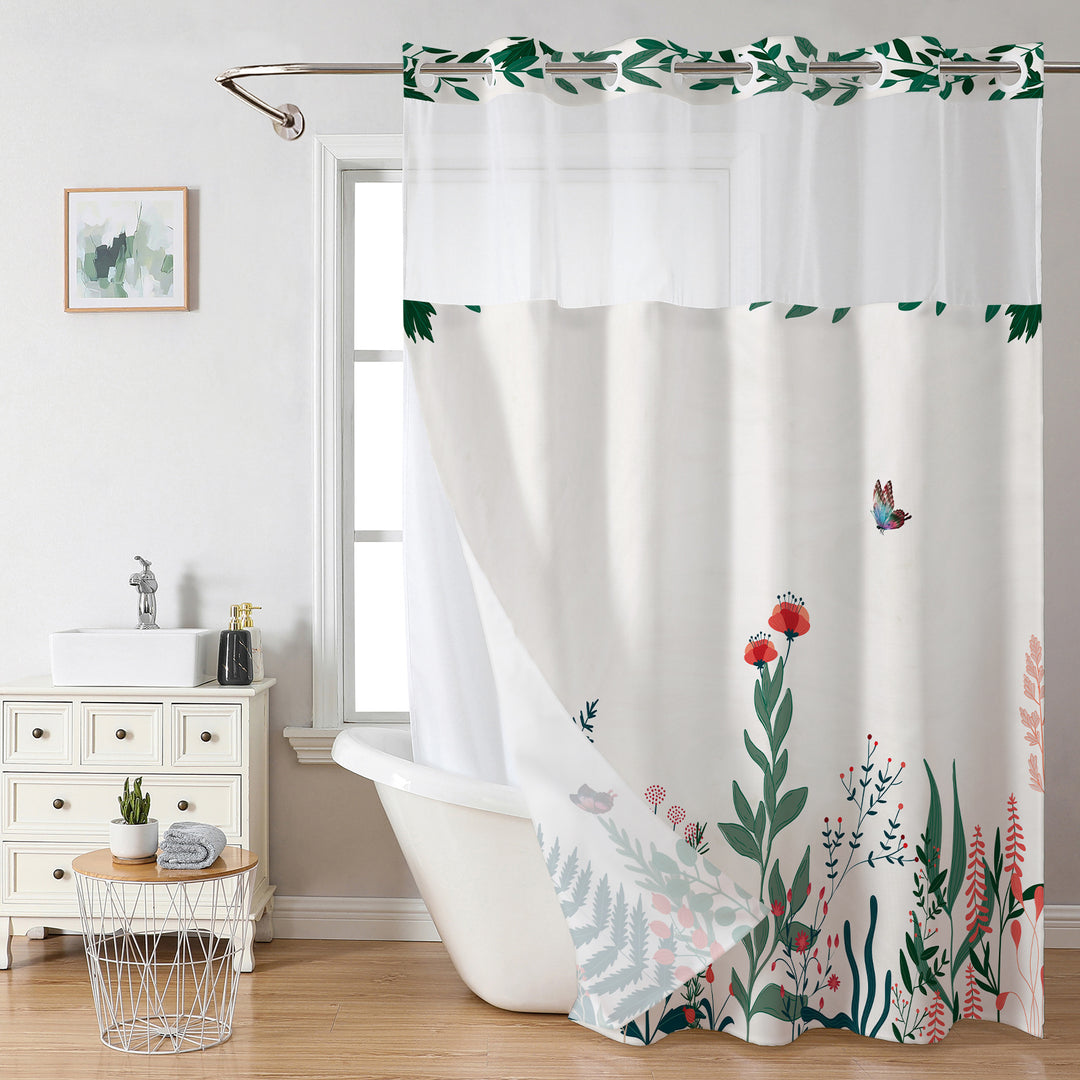 Botanical Floral Art Shower Curtain Bowlift