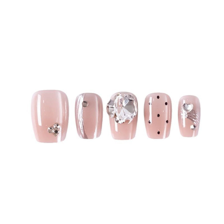 Artistic Press-On Nail Set with Rhinestone and Glossy Finish Bowlift