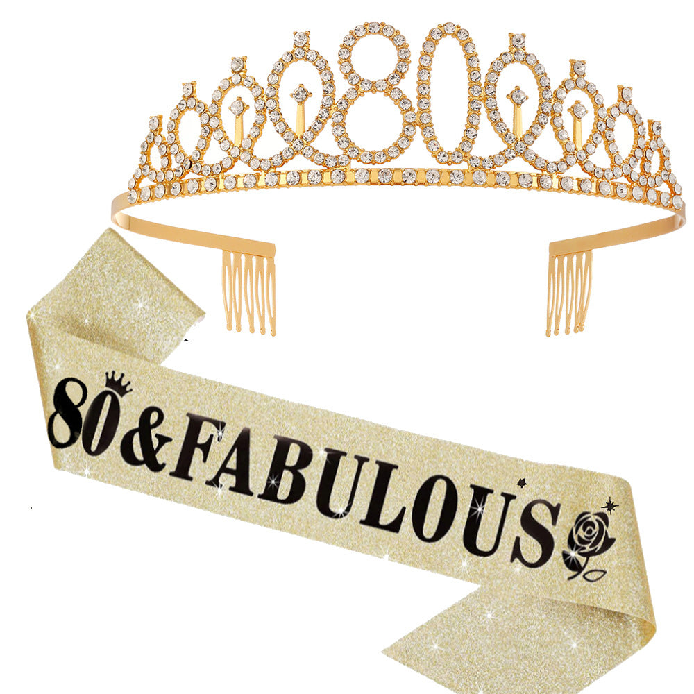 Women's Glittering Birthday Tiara Set with Sash Bowlift