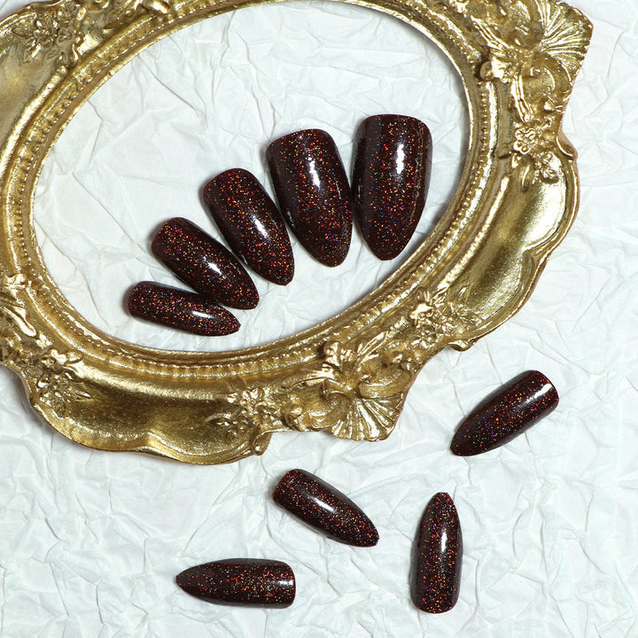 Unique Glittering Almond-Shaped Press-On Nails Bowlift