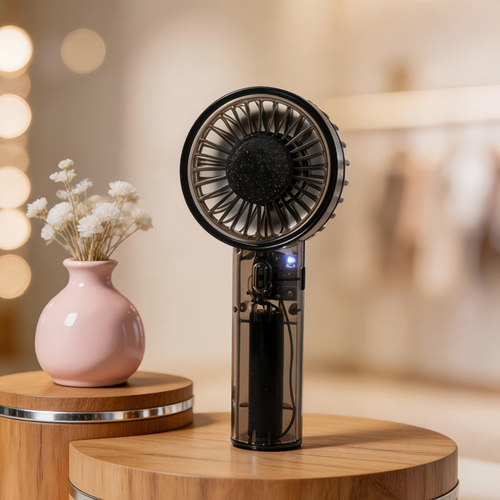 Women's portable mini hand fan with USB charging function and flexible tilt mechanism Bowlift