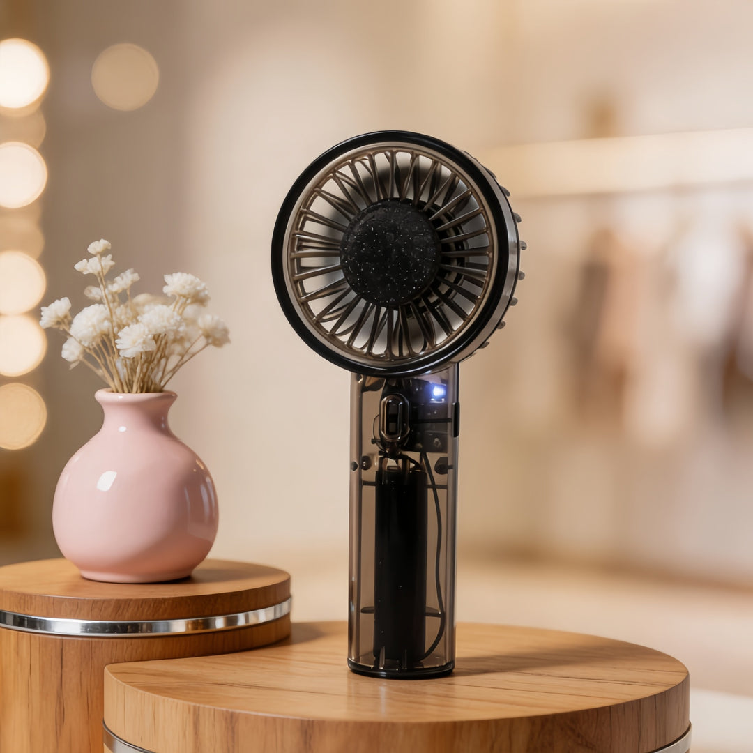 Ladies portable USB handheld fan with ergonomic grip Bowlift
