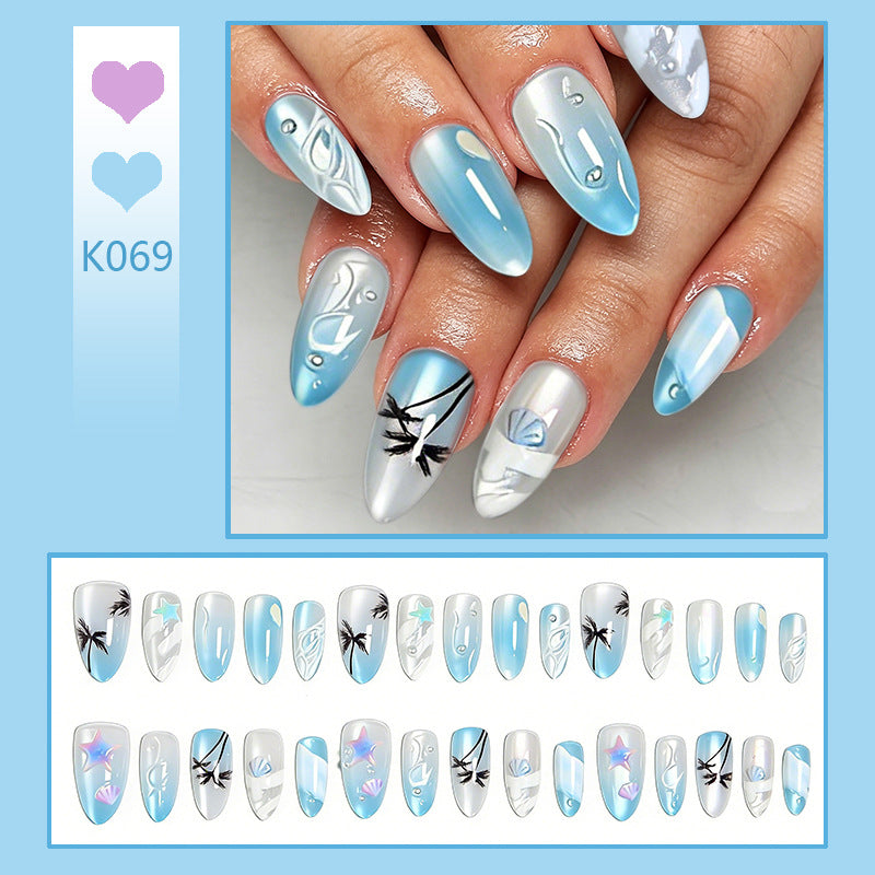Acrylic nail set with elegant water and marine motifs Bowlift
