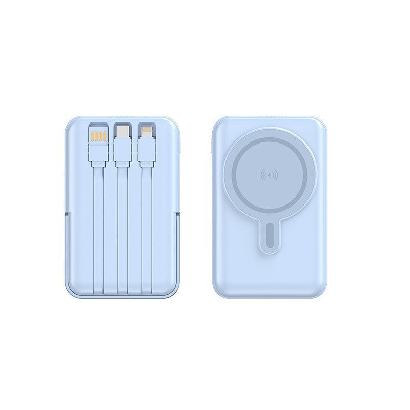 Portable power bank with integrated charging cable and wireless charging function Bowlift