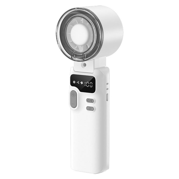 Cooling rechargeable handheld digital display misting mini fan with adjustable tilt and USB-C charging Bowlift