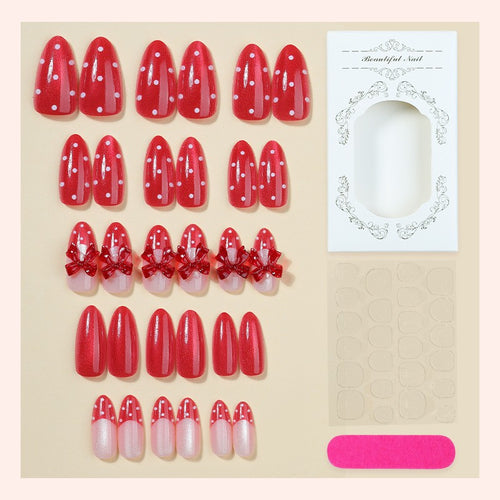 Decorative Press-On Nail Set with Bow Accents Bowlift