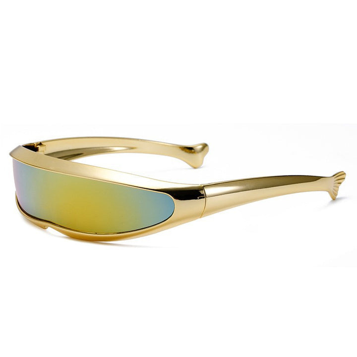 Women Futuristic Designer Sunglasses with Stylish Gold Frame Bowlift