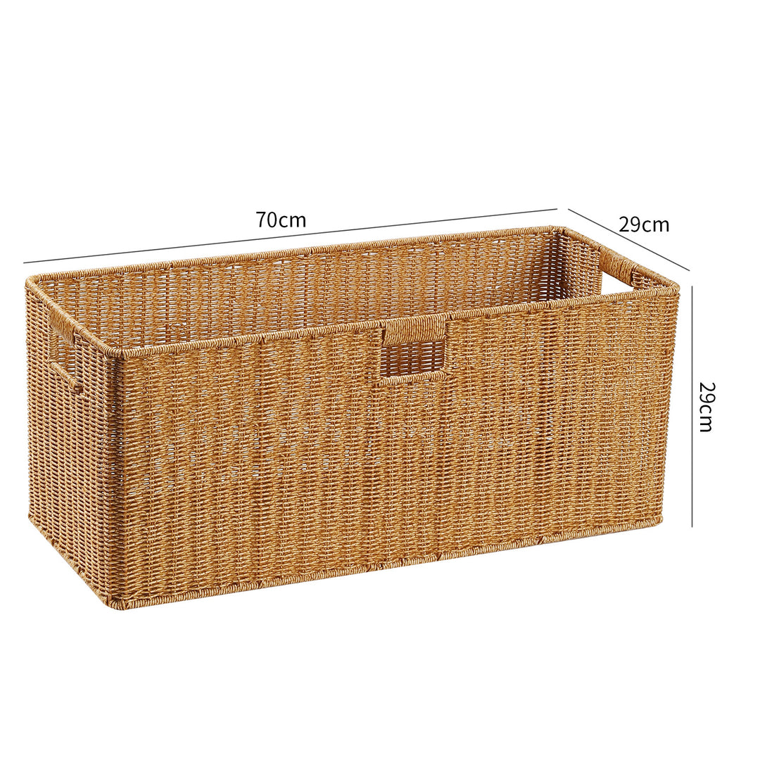 Handwoven Rectangular Storage Basket with Cut-Out Handles Bowlift