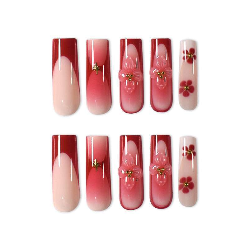 Elegant Floral Print Press-On Nail Set Bowlift
