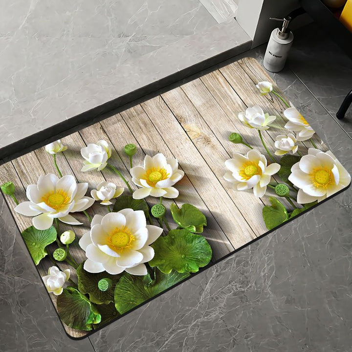 Elegant Floral Design Bath Mat Bowlift