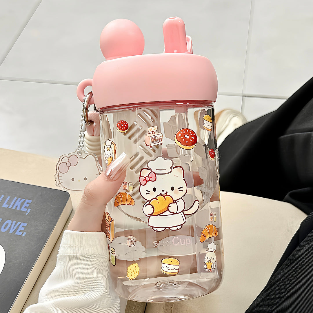 Women's water bottle with integrated animal motif and practical carrying handle Bowlift