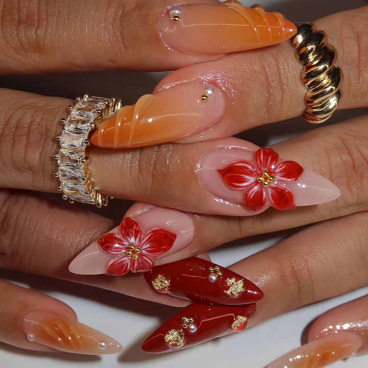 Decorative Floral Press-On Nail Art Set Bowlift