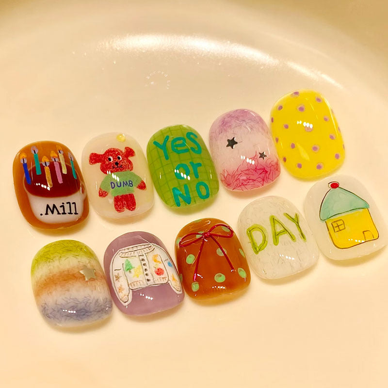 Artistic Cat-Themed Press-On Nail Art Set Bowlift