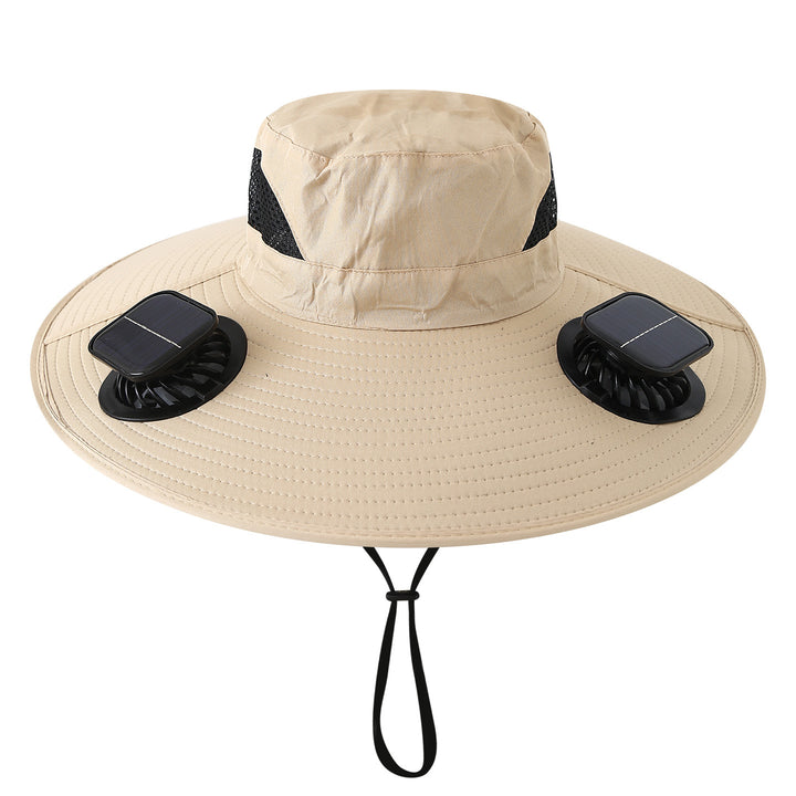 Wide sun hat with integrated solar fans breathable mesh adjustable chin strap Bowlift
