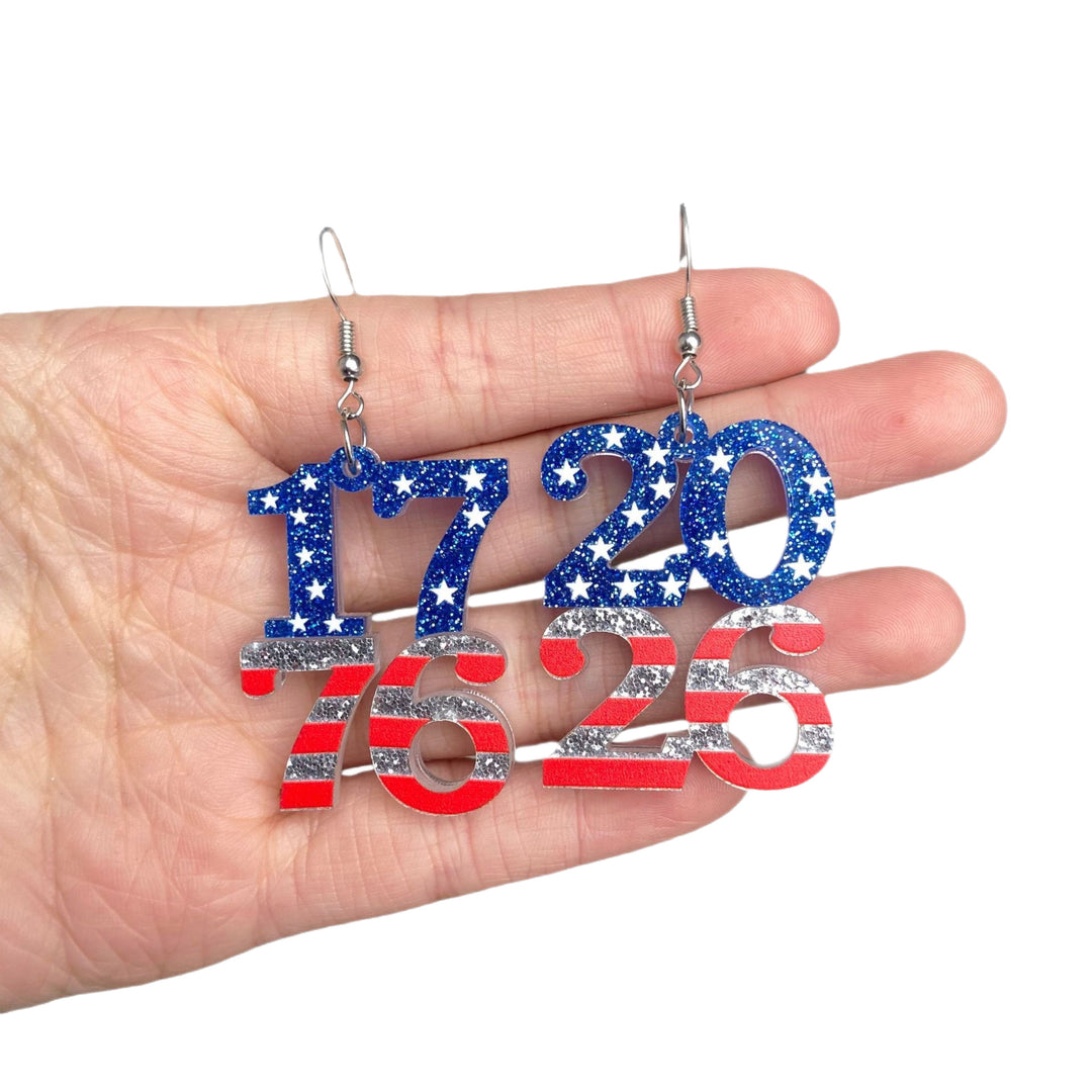 Women's eye-catching acrylic number earrings with sparkling star and stripe pendants Bowlift