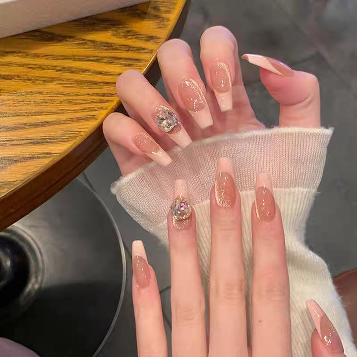 Press-On Nail Set with Elegant Glitter and Crystal Accents Bowlift