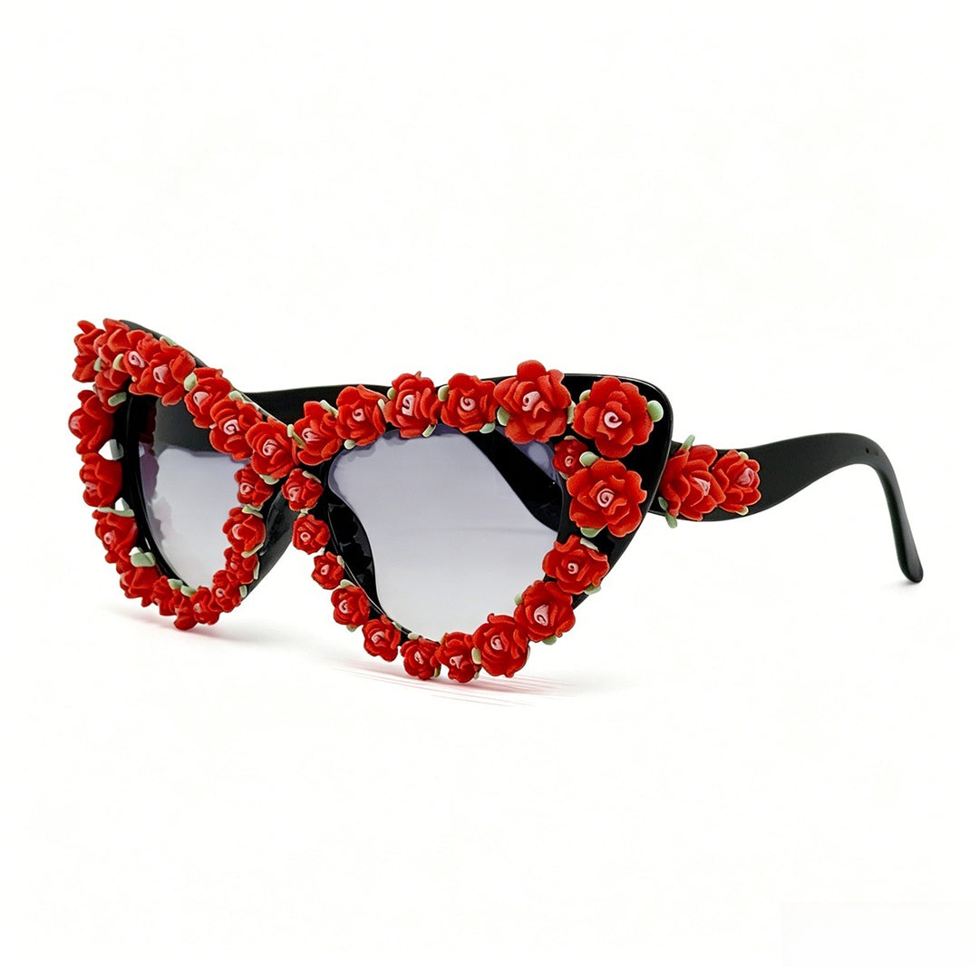 Ladies Cat-Eye Sunglasses with Floral Applications Bowlift