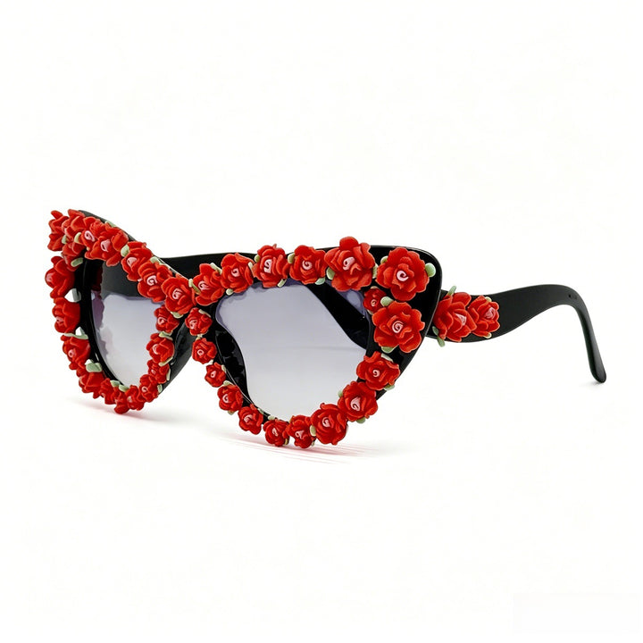 Ladies Cat-Eye Sunglasses with Floral Applications Bowlift