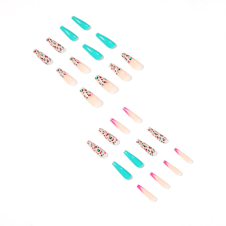 Artful Nail Extensions with Leopard Pattern and Neon Accents Bowlift