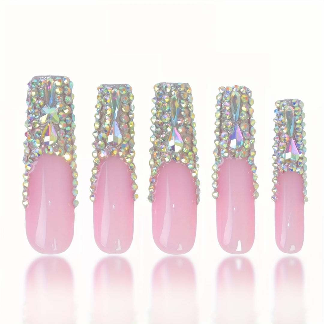 3D Decorative Press-On Nail Extensions with Sparkling Gem Accents Bowlift