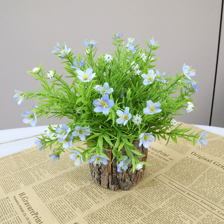 Lifelike Floral Arrangement with Rustic Wood Pot