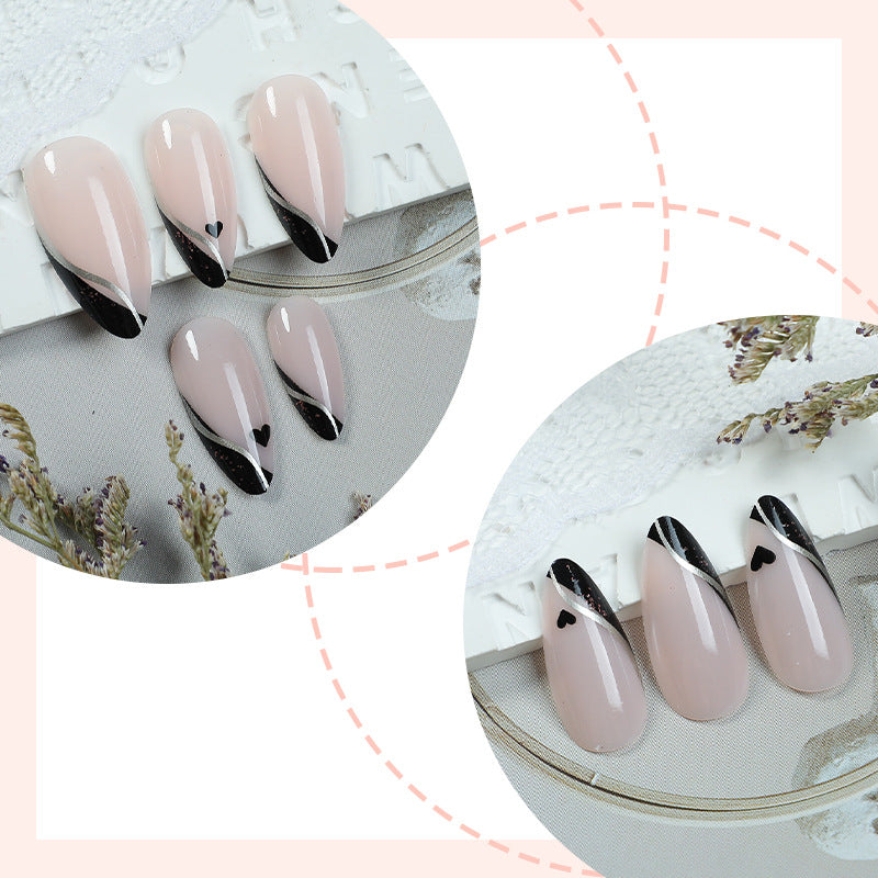 Premium Decorative Press-On Nail Set with Elegant French Design Bowlift