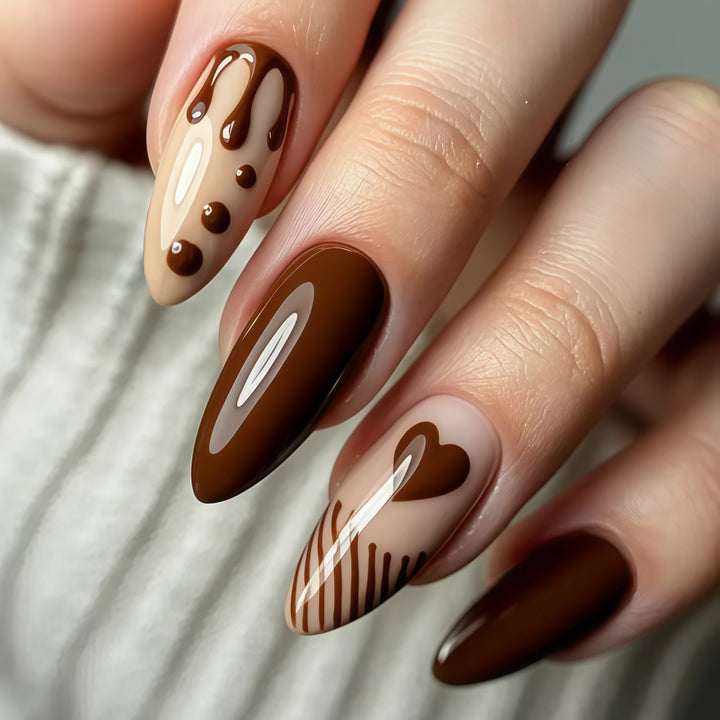 Artificial nails with creative heart and chocolate designs Bowlift