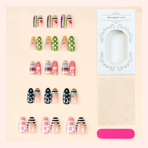 Decorative Press-On Nail Set with Unique Designs Bowlift