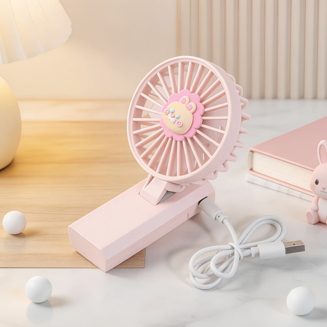 Women's Portable Hand Fan with Cute Lion Patterns Bowlift