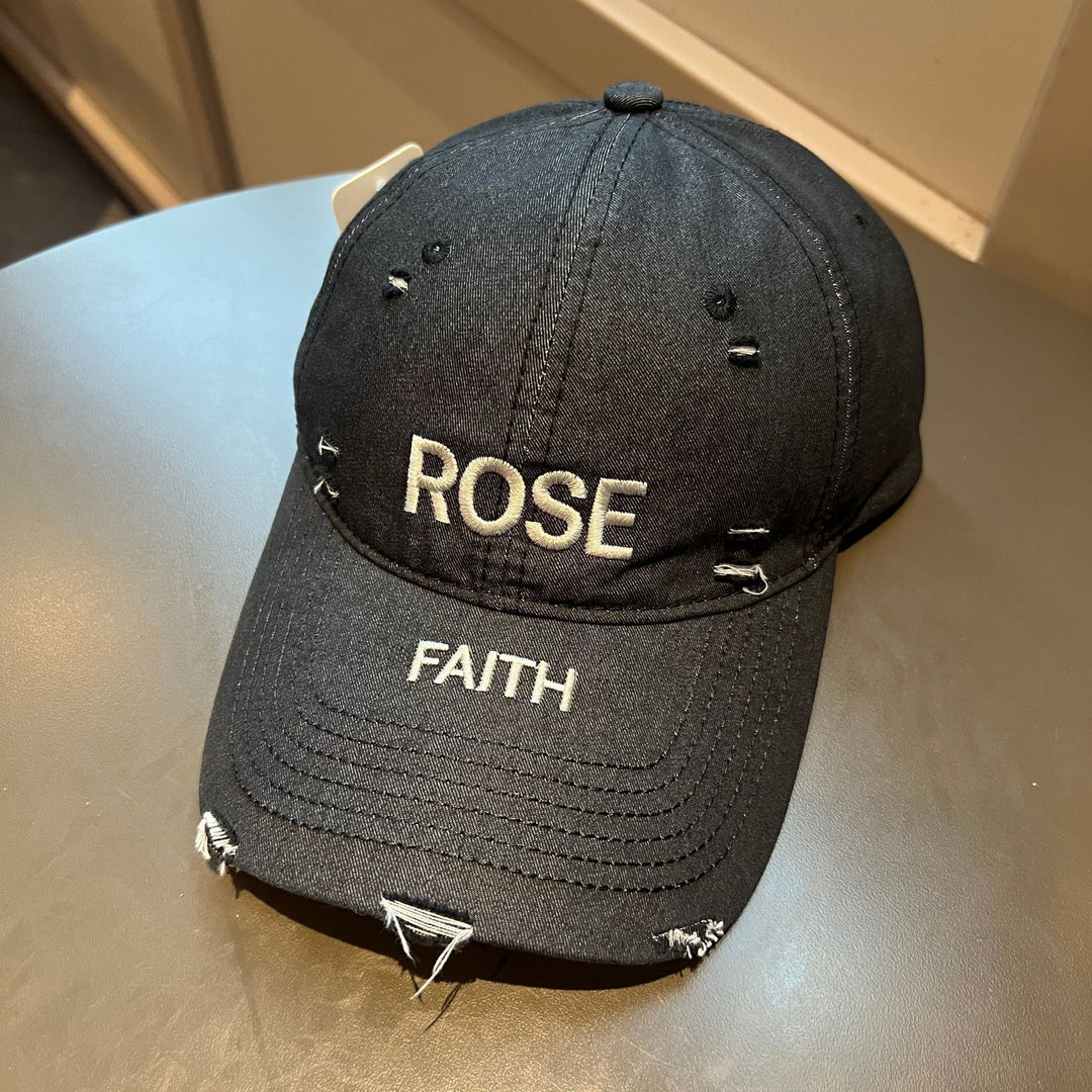 Distressed Baseball Cap with Inspirational Embroidery