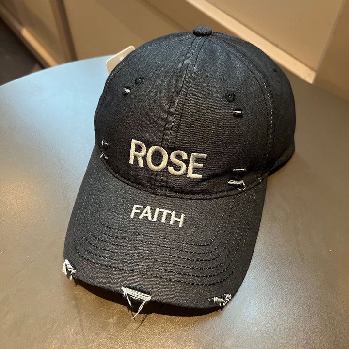 Distressed Baseball Cap with Inspirational Embroidery