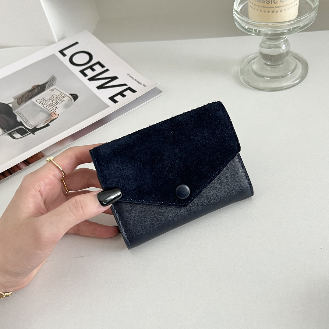 Compact Suede-Trim Leather Card Wallet Bowlift