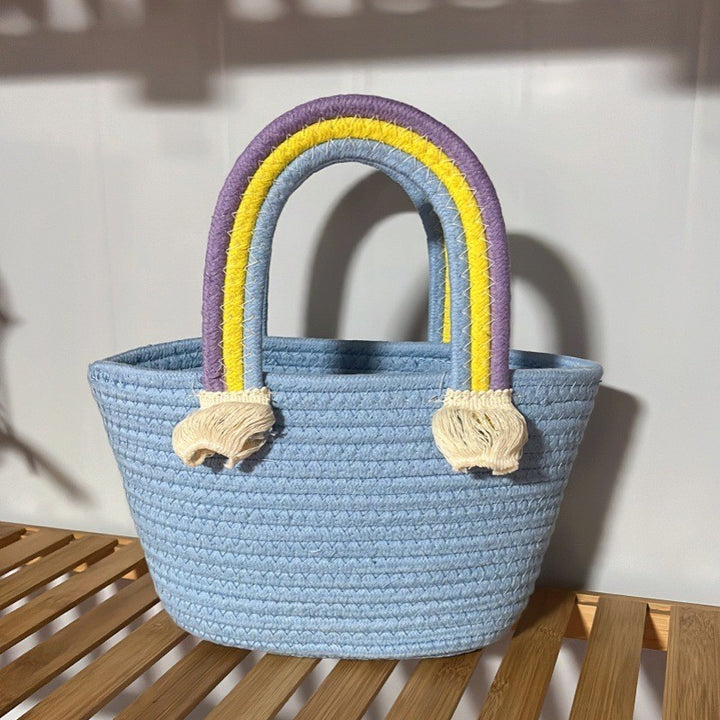 Women's handmade basket bag with color-coordinated handle accents Bowlift