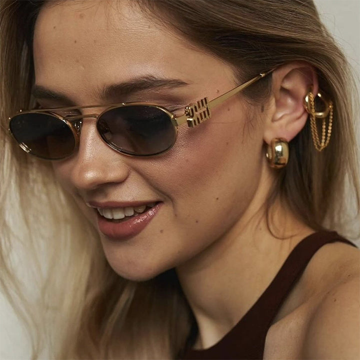 Women's elegant oval sunglasses with luxurious metal frame Bowlift