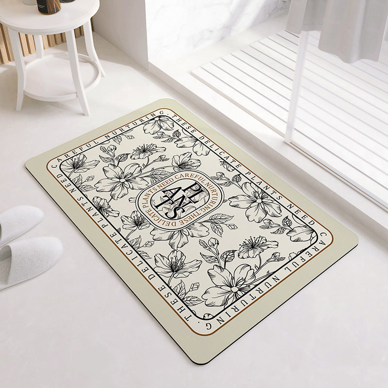 Unisex Oval Floral Pattern Bath Mat Bowlift