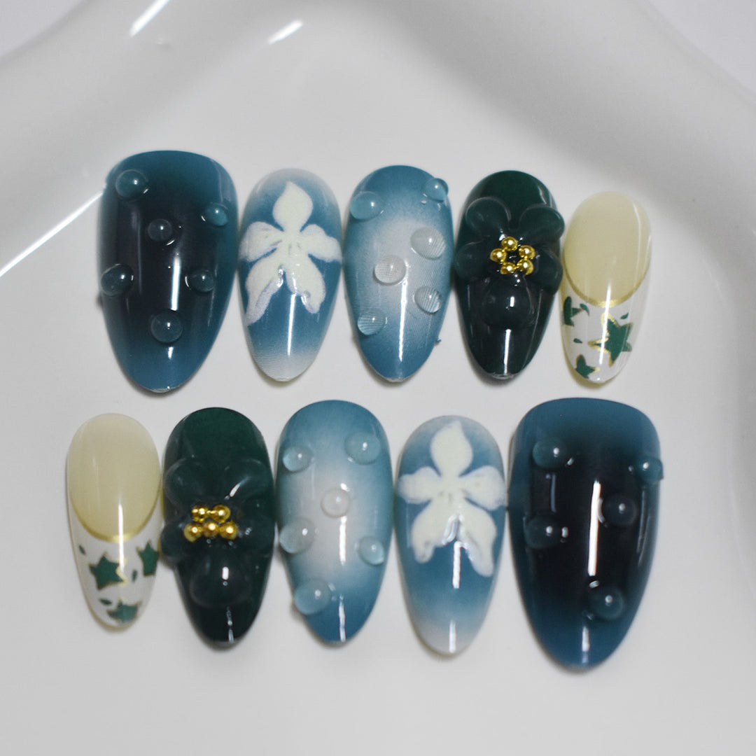 Decorative Press-On Nail Art with Floral Elements Bowlift